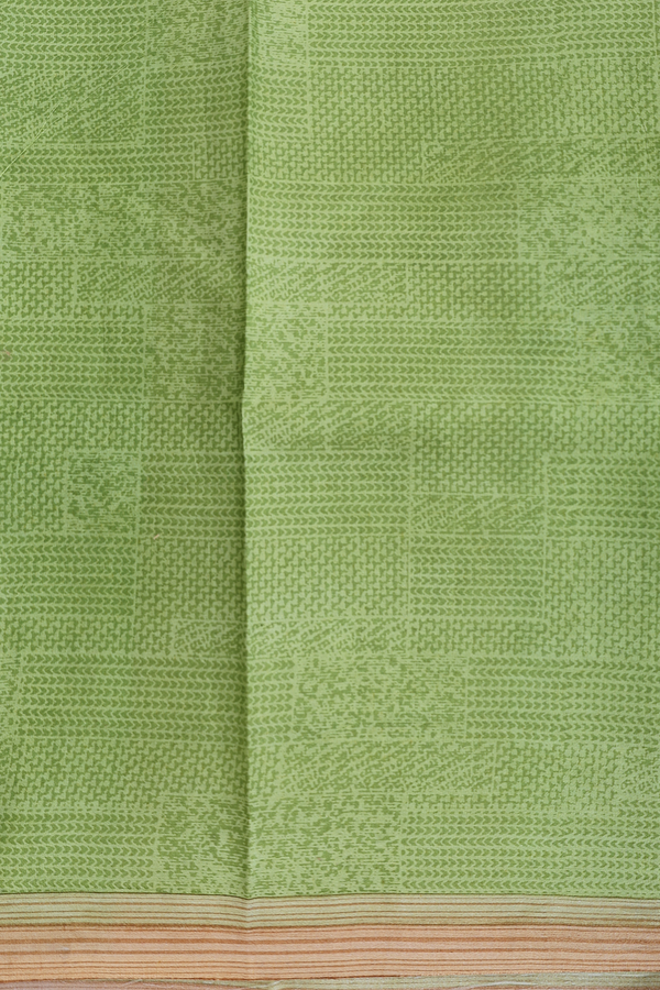 Printed Silk Saree In Cardamom Green With Floral Design