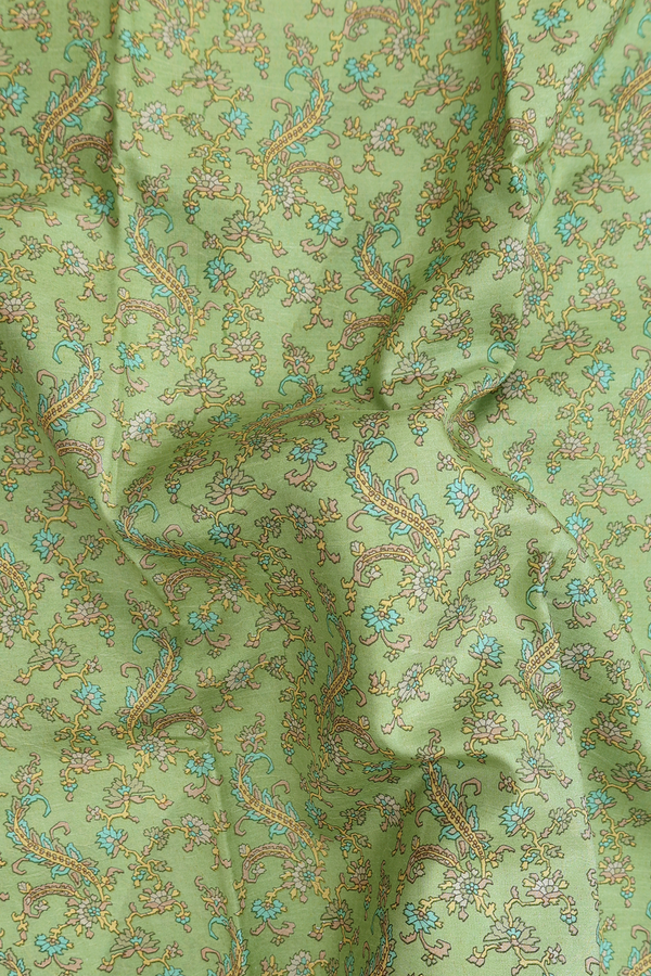 Printed Silk Saree In Cardamom Green With Floral Design