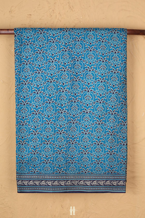 Printed Silk Saree In Cerulean Blue With Allover Design