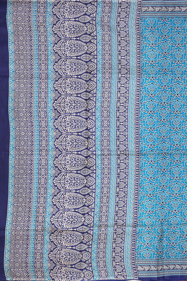 Printed Silk Saree In Cerulean Blue With Allover Design