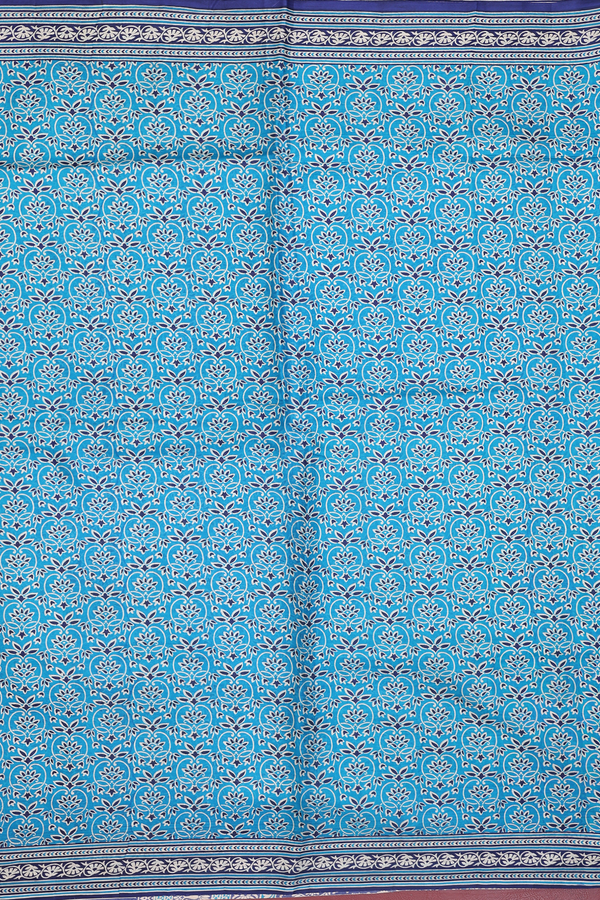Printed Silk Saree In Cerulean Blue With Allover Design