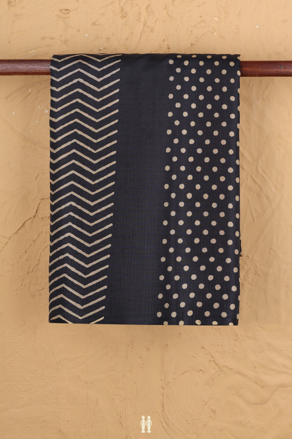 Printed Silk Saree In Charcoal Grey With Allover Design