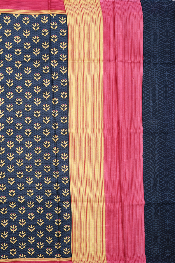 Printed Silk Saree In Charcoal Grey With Allover Design