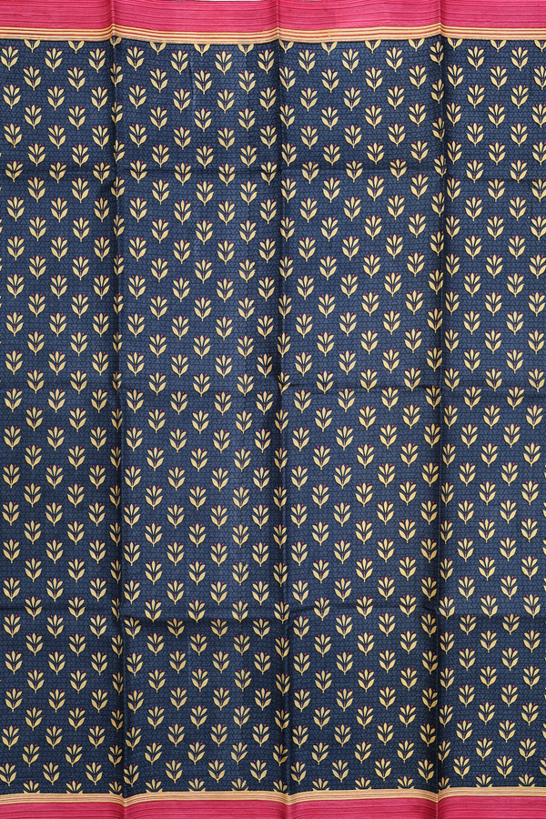 Printed Silk Saree In Charcoal Grey With Allover Design