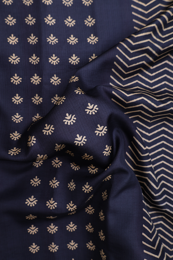 Printed Silk Saree In Charcoal Grey With Allover Design