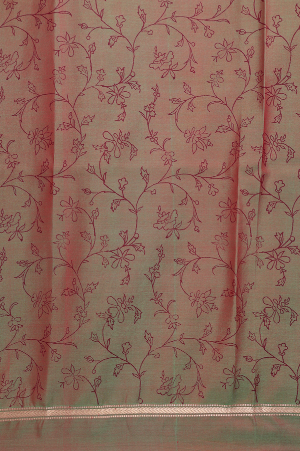 Printed Silk Saree In Chilli Red With Floral Design