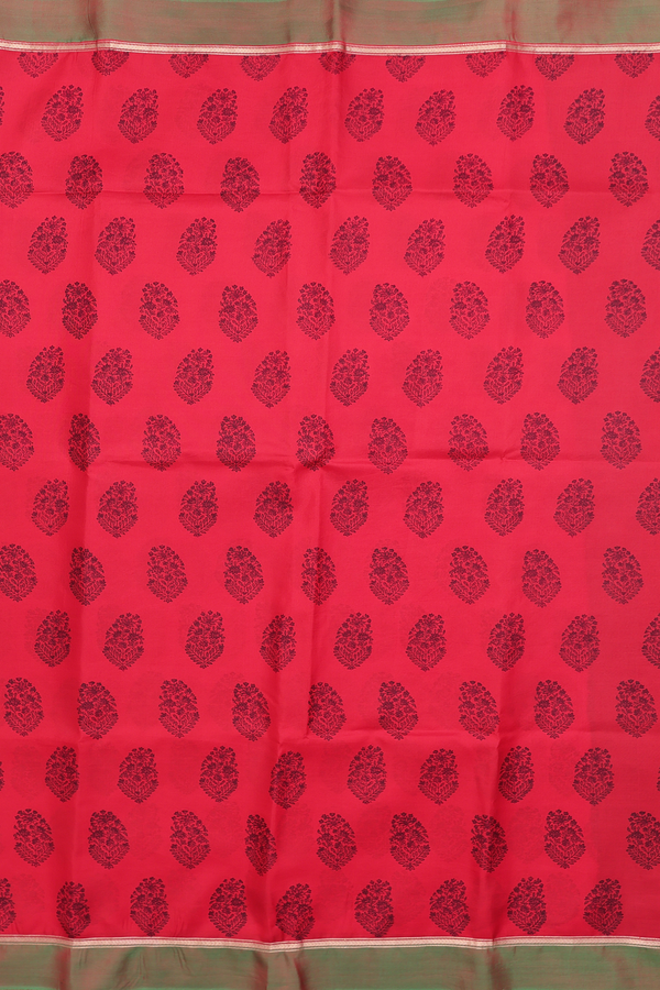 Printed Silk Saree In Chilli Red With Floral Design
