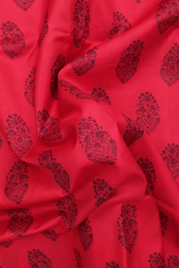 Printed Silk Saree In Chilli Red With Floral Design