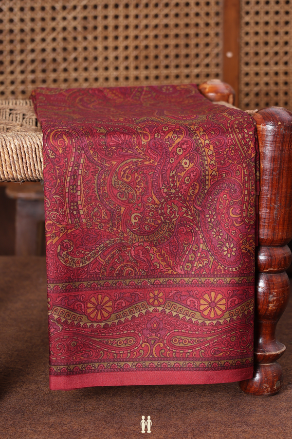 Printed Silk Saree In Chocolate Brown With Allover Design