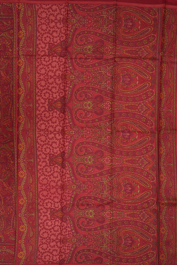Printed Silk Saree In Chocolate Brown With Allover Design
