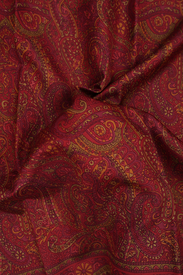Printed Silk Saree In Chocolate Brown With Allover Design
