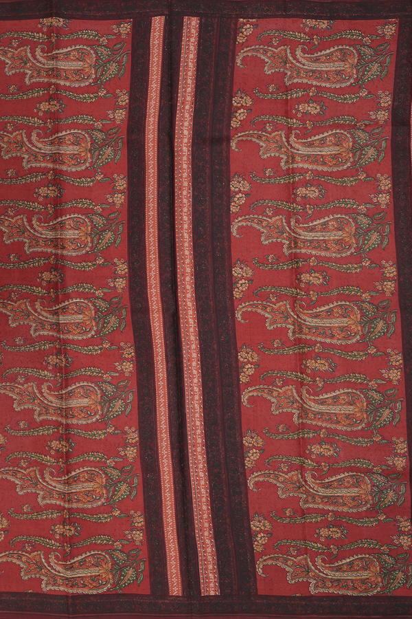 Printed Silk Saree In Cocoa Brown With Floral Design