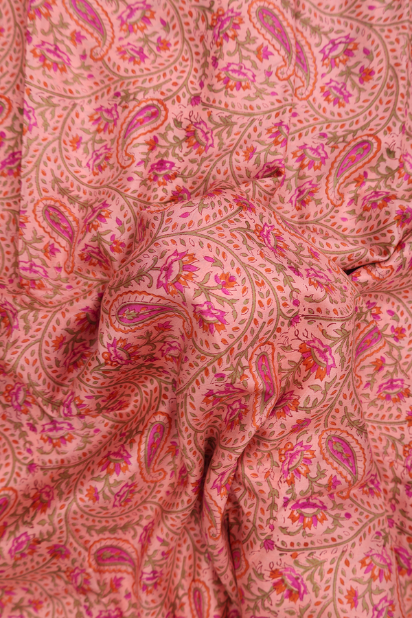 Printed Silk Saree In Copper Pink With Floral Design