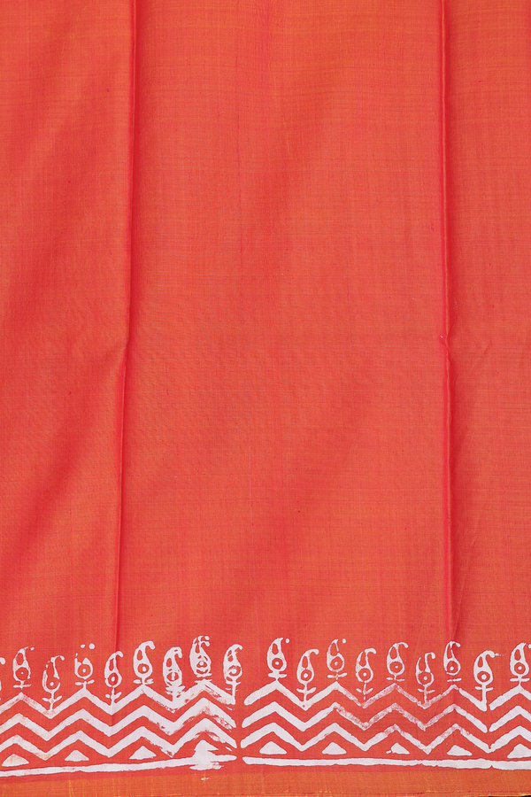 Printed Silk Saree In Coral Orange With Floral Design