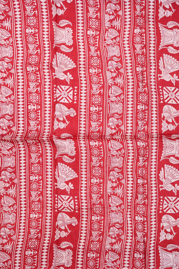 Printed Silk Saree In Cream Color With Warli Design