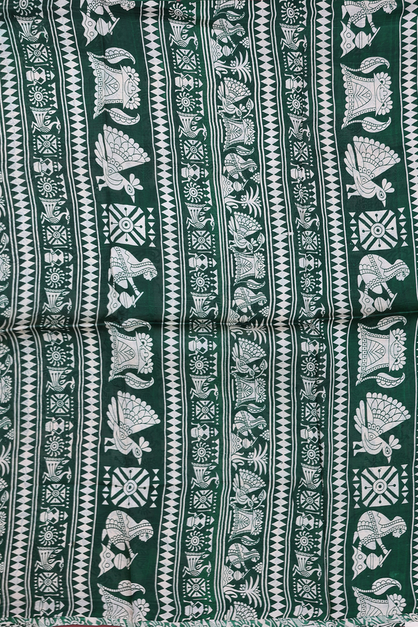 Printed Silk Saree In Cream Color With Warli Design