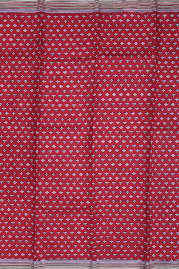 Printed Silk Saree In Crimson Red With Floral Buttas