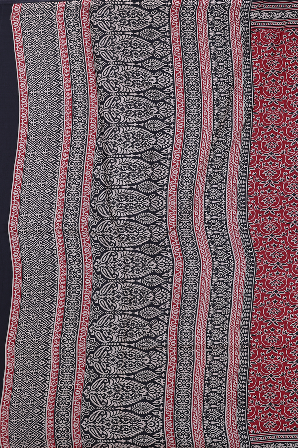 Printed Silk Saree In Crimson Red With Floral Design