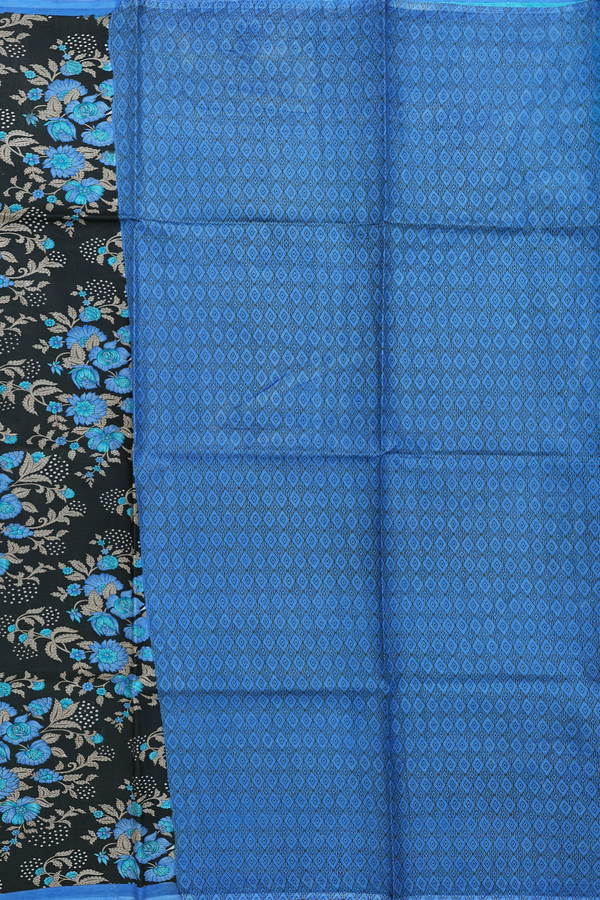 Printed Silk Saree In Dark Green With Floral Design