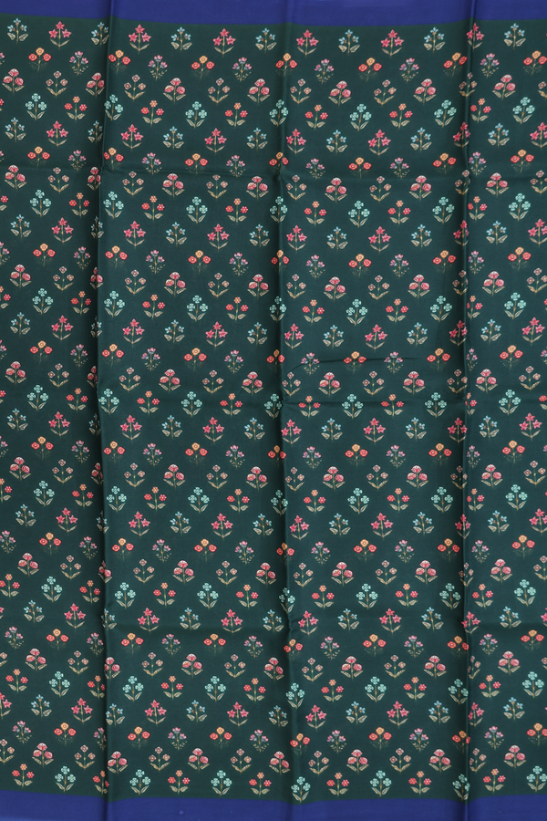 Printed Silk Saree In Dark Green With Floral Design