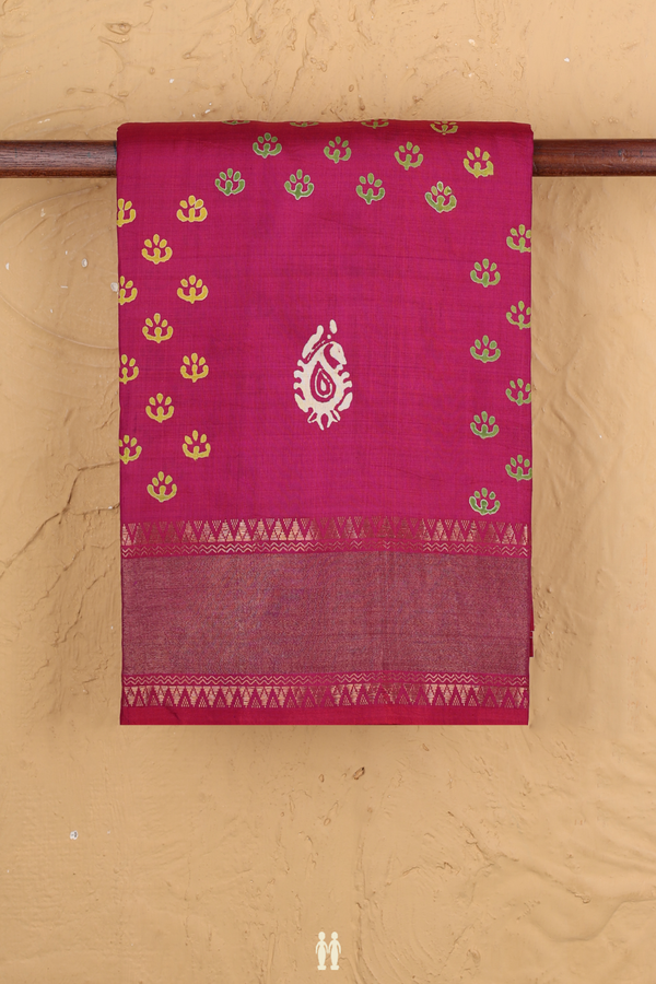 Printed Silk Saree In Deep Mulberry With Allover Design