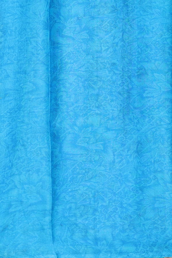 Printed Silk Saree In Deep Sky Blue With Floral Design