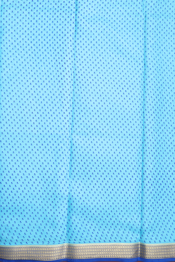 Printed Silk Saree In Deep Sky Blue With Floral Design