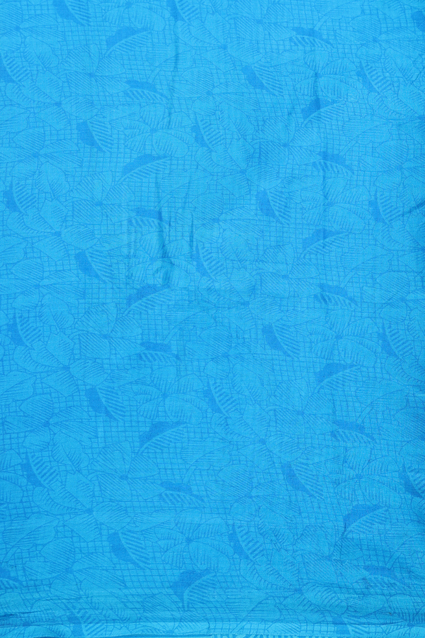 Printed Silk Saree In Deep Sky Blue With Floral Design