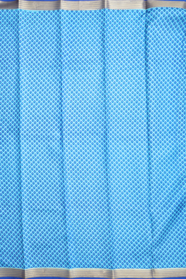 Printed Silk Saree In Deep Sky Blue With Floral Design