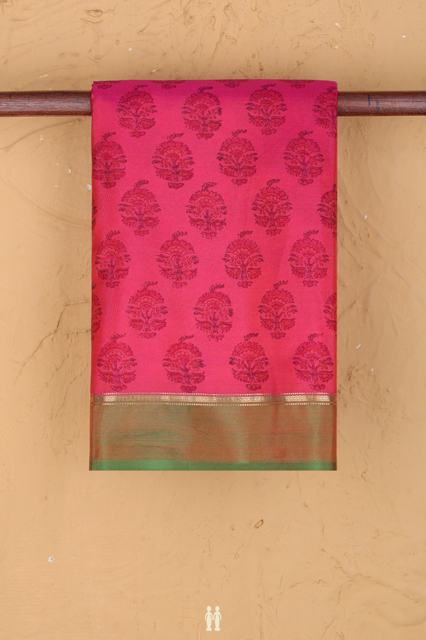 Printed Silk Saree In Dual Tone With Floral Design