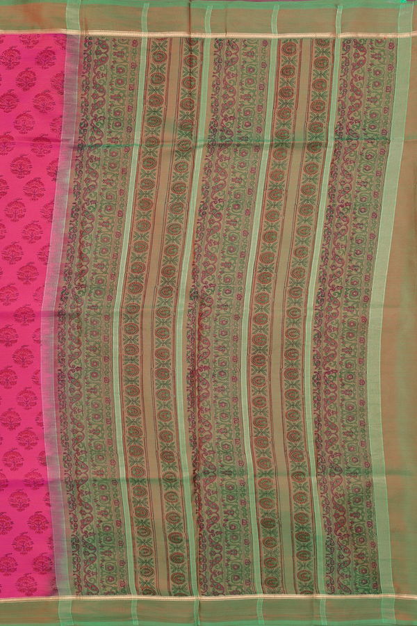Printed Silk Saree In Dual Tone With Floral Design