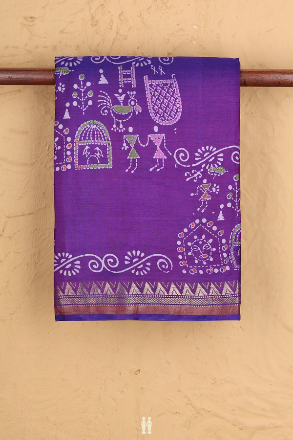 Printed Silk Saree In Purple With Floral Buttas