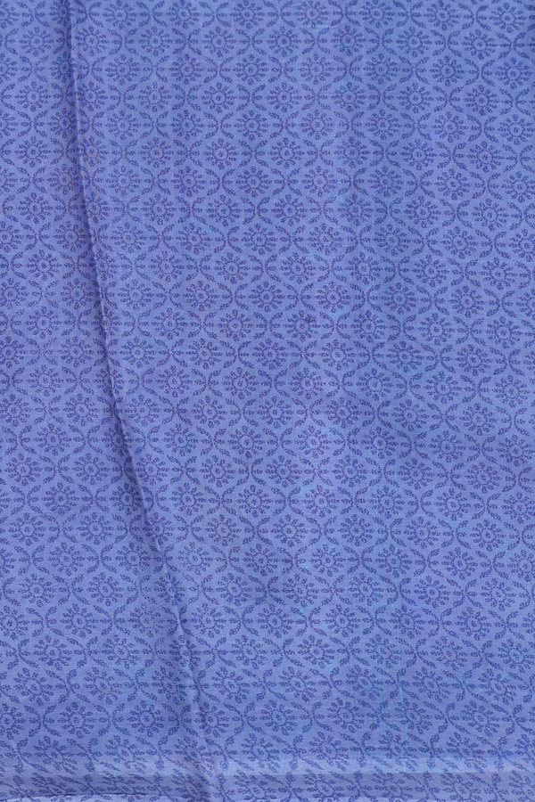 Printed Silk Saree In Dusty Blue With Floral Design