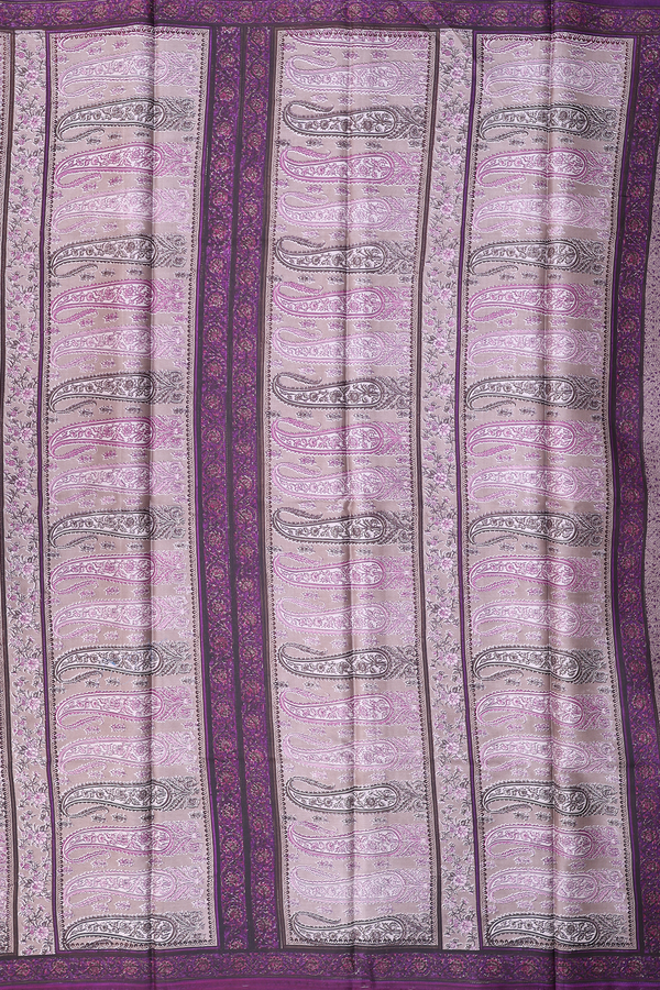 Printed Silk Saree In Dusty Grey With Floral Design