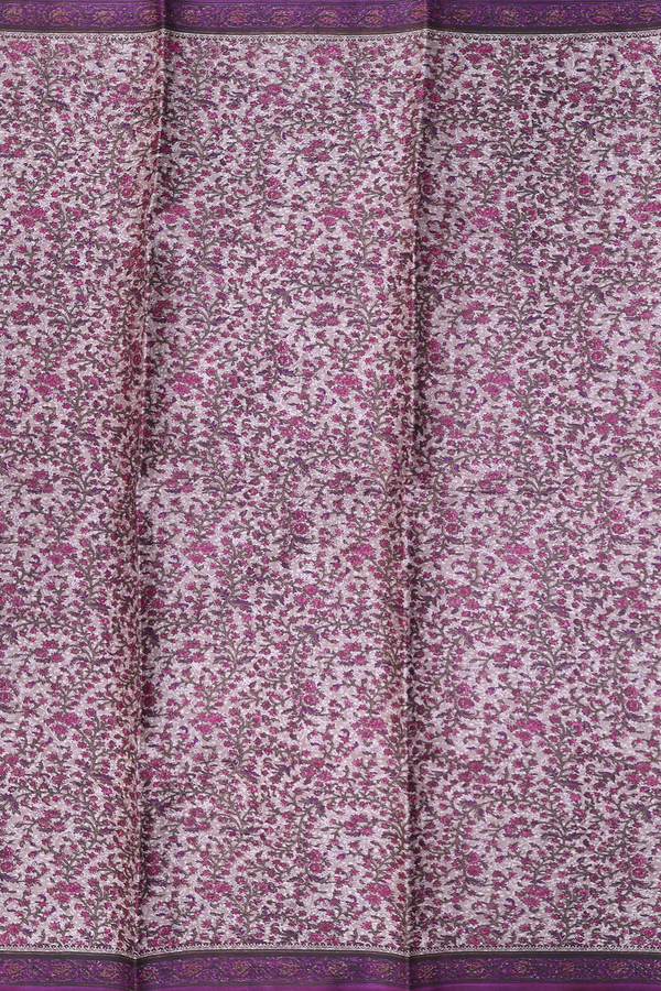 Printed Silk Saree In Dusty Grey With Floral Design