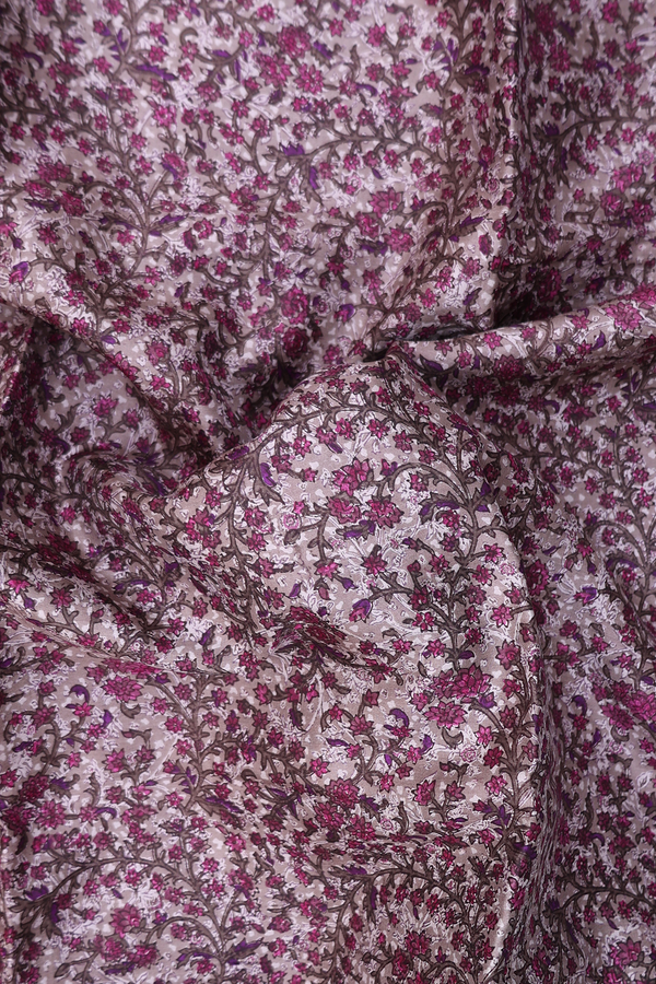 Printed Silk Saree In Dusty Grey With Floral Design