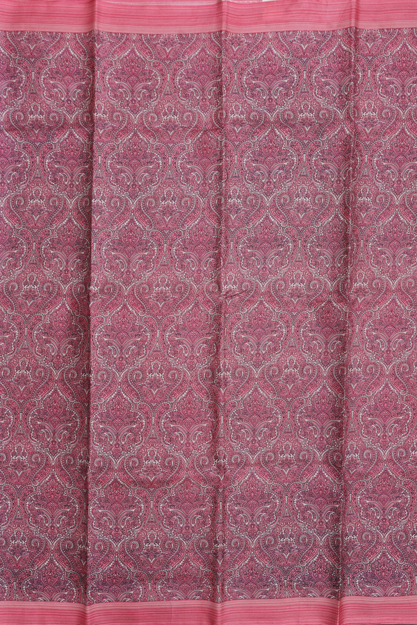 Printed Silk Saree In Dusty Pink With Allover Design