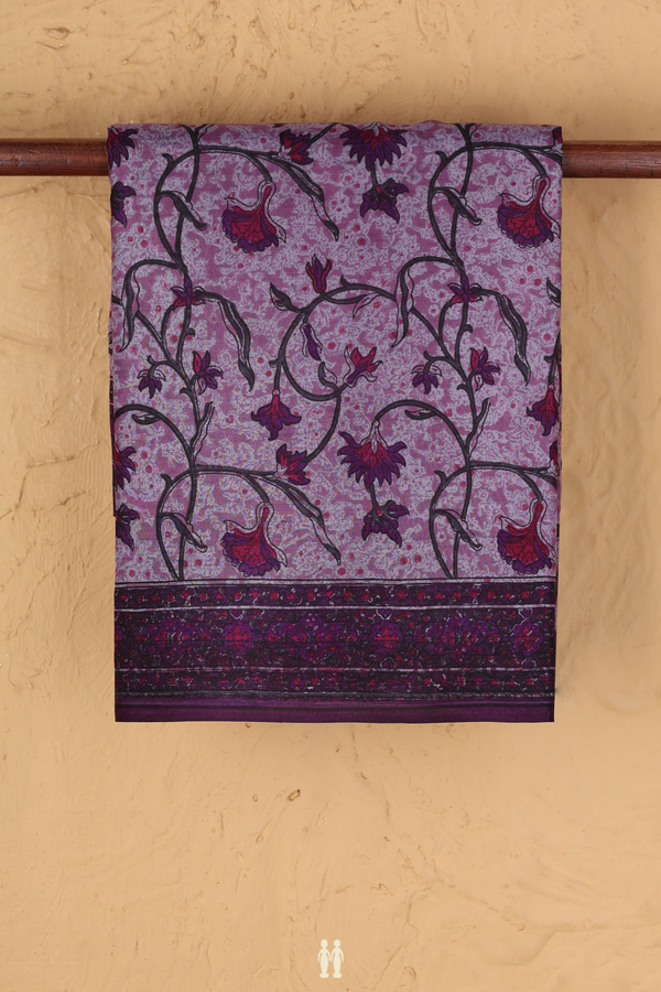 Printed Silk Saree In Dusty Purple With Floral Design
