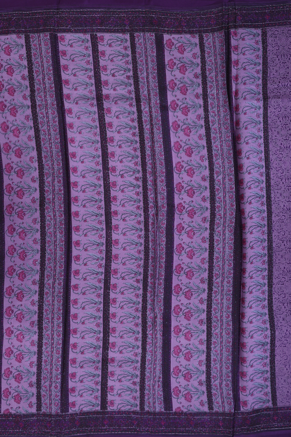 Printed Silk Saree In Dusty Purple With Floral Design