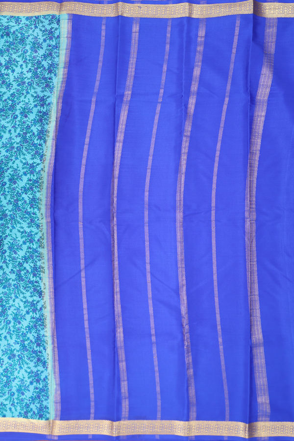 Printed Silk Saree In Blue With Floral Design