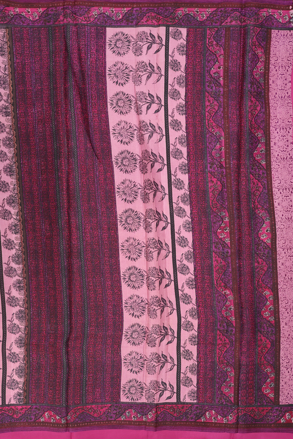 Printed Silk Saree In Dusty Purple With Floral Design