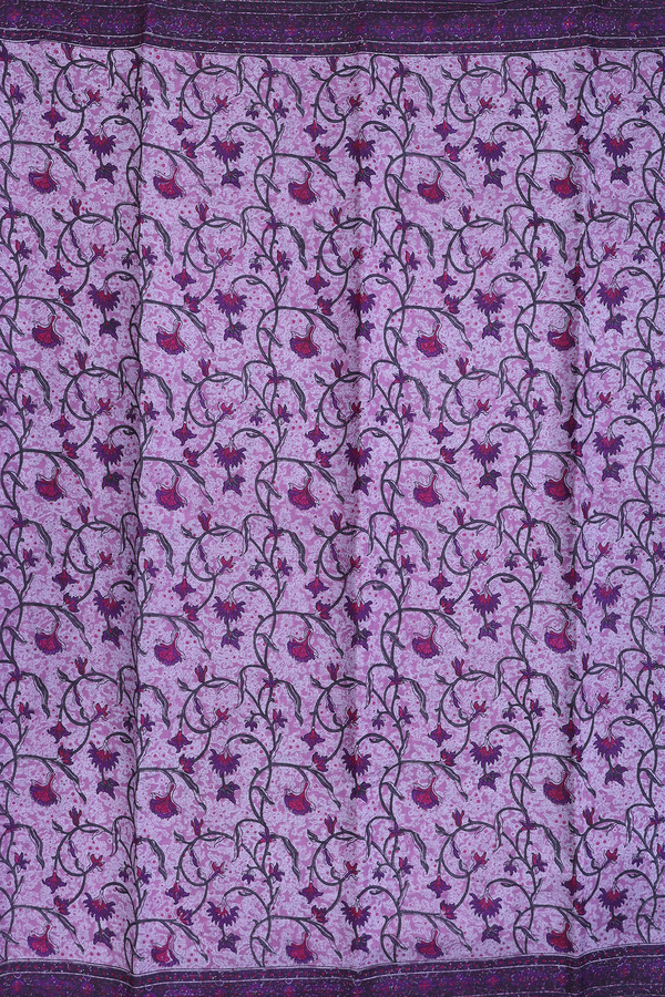 Printed Silk Saree In Dusty Purple With Floral Design