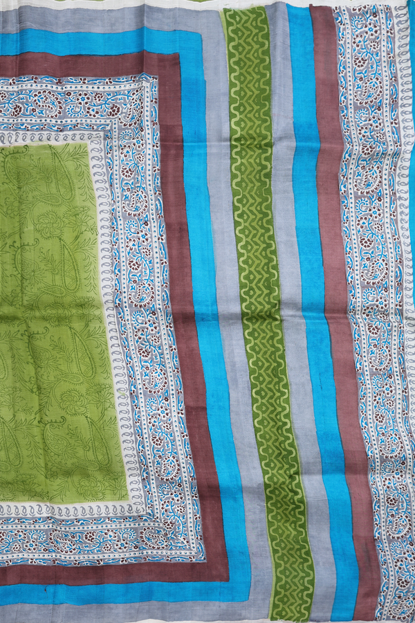 Printed Silk Saree In Fern Green With Floral Design