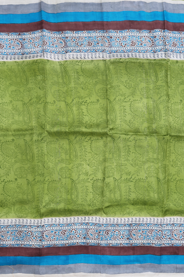 Printed Silk Saree In Fern Green With Floral Design