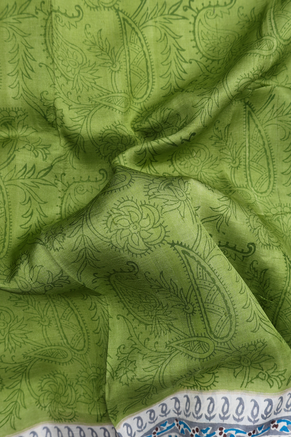 Printed Silk Saree In Fern Green With Floral Design