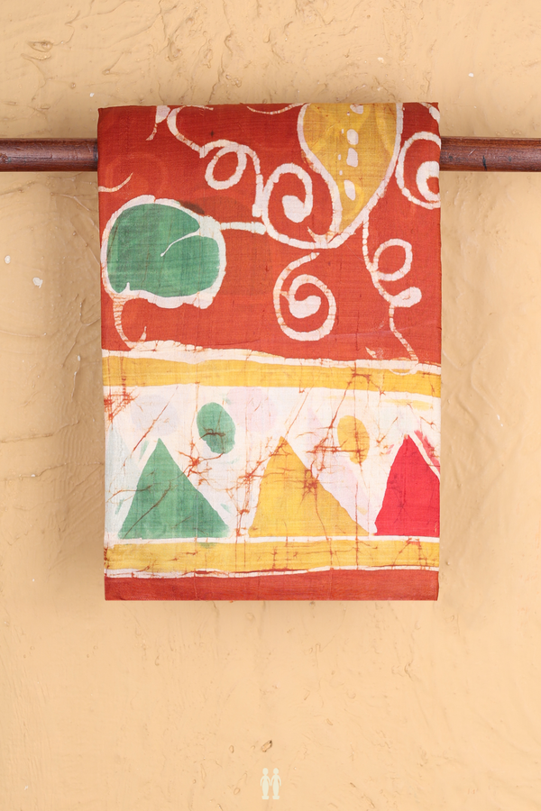 Printed Silk Saree In Ginger Orange With Allover Design