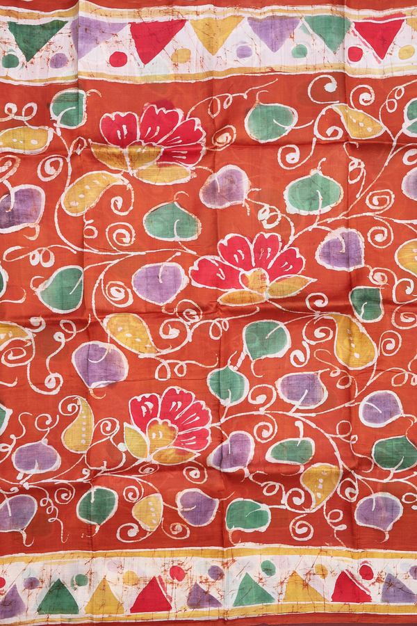 Printed Silk Saree In Ginger Orange With Allover Design