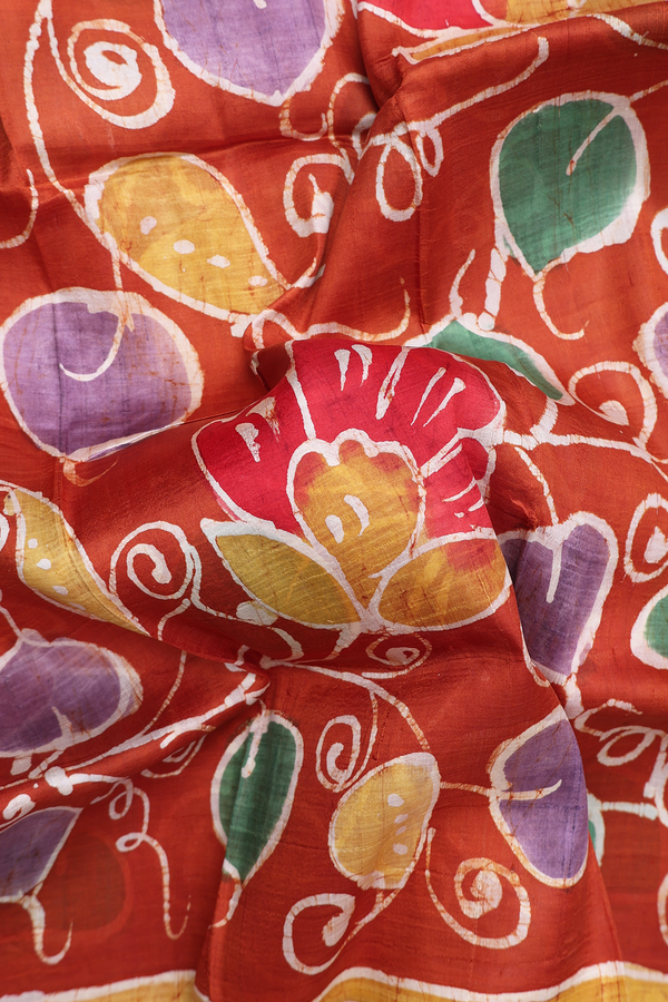 Printed Silk Saree In Ginger Orange With Allover Design