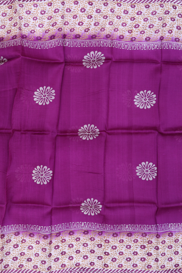 Printed Silk Saree In Grape Purple With Floral Design
