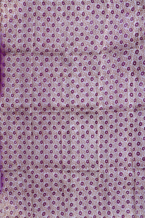 Printed Silk Saree In Grape Purple With Floral Design